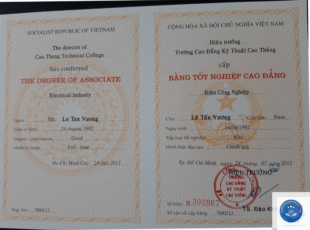 Làm bằng Cao đẳng Kỹ thuật Cao Thắng