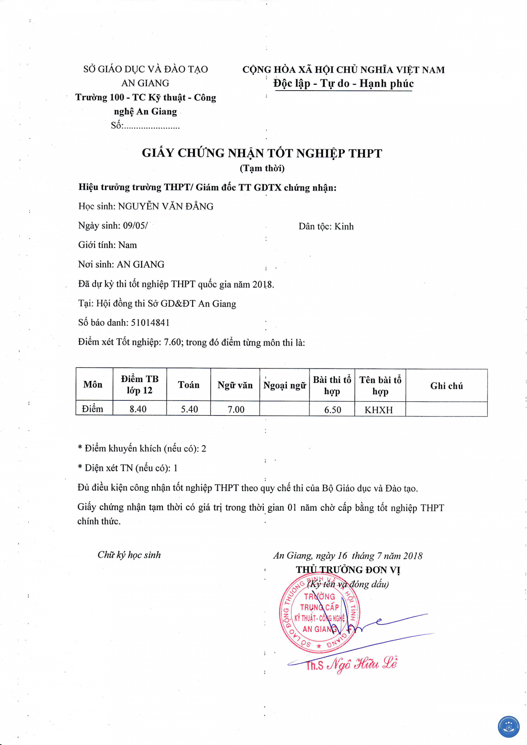 giấy chứng nhận tốt nghiệp tạm thời có giá trị không - Image 1